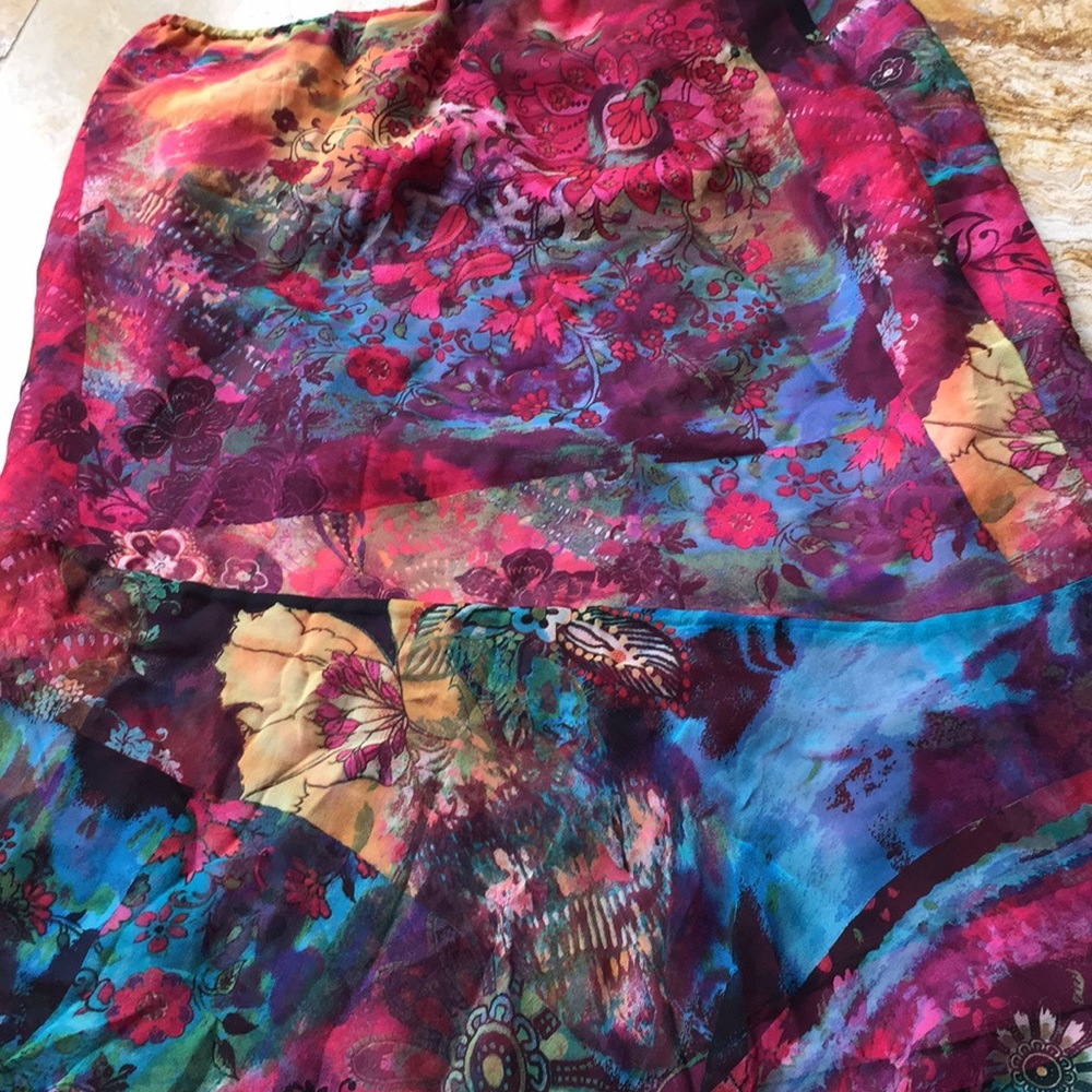 Chico’s 2 silk watercolor floral/bold jewel tones - Picture 7 of 8